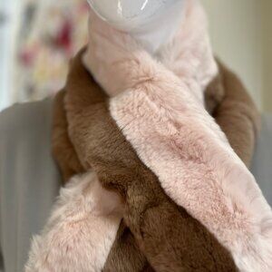 MaxMara Rabbit Fur Scarf - Blush Pink and Light Tan Colour - Authentic